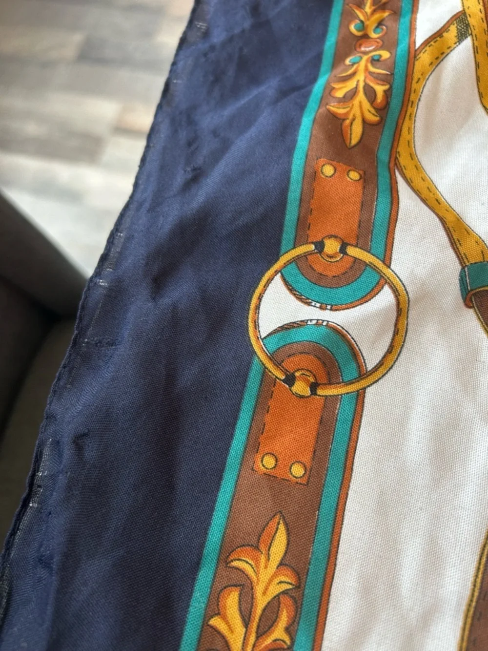Vintage Fernand Aubry Equestrian Silk Scarf has stains wear old school money